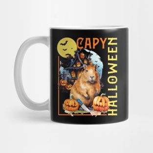 CAPY HALLOWEEN, CAPYBARA, PUMPKINS, BATS & HAUNTED HOUSE Mug